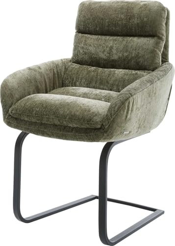 DELIFE Schwingstuhl Abelia-Flex mit Armlehnen Freischwinger flach Schwarz Chenille Olive