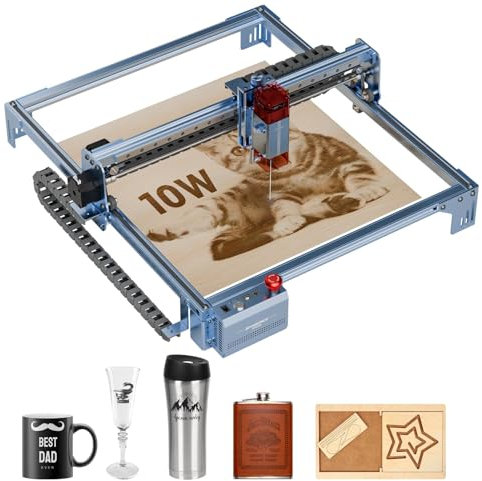 ATOMSTACK A10 V2 Lasergravierer 10 W Laser Gravurmaschine, 400 x 400 mm Gravurfläche, Laserschneid- und Graviermaschine, Lasergravierer unterstützt APP-Steuerung für Holz, Leder, 304 Edelstahl
