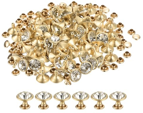 sourcing map 80 Stück weiße Strass-Nieten, 10 mm, Lederhandwerk-Nieten, Kristall-Nieten, Metall-Doppelkappe, Strass-Nieten für DIY-Leder, Handwerk, Geldbörse, goldener Rahmen