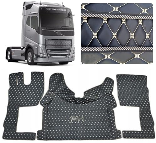 Auto Teppich für LKW Fahrerkabine Set kompatibel mit VOLVO FH4 FH5 FH Aero (Schwarz, beige Fäden)