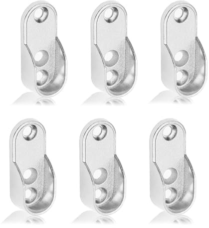 6Pcs Oval Wardrobe Rail Brackets – 3 Hole 16mm Wide Zinc Alloy Silver Hanging Rail Supports - Heavy Duty Closet Pole Sockets Wardrobe Rail Support Holders for Hanging Clothes