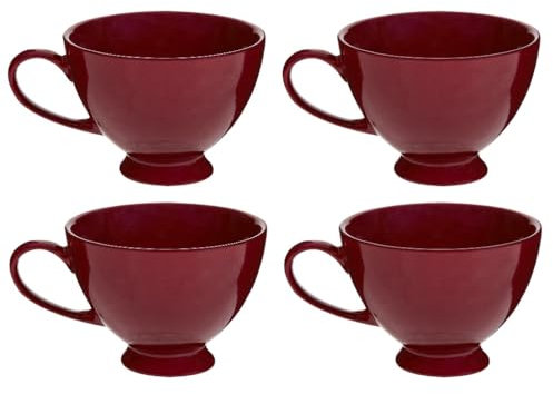 Ceramic Mugs Set of 4 Dishwasher Safe Stoneware Crockery Footed Coffee Cups Tea Mugs Dining Breakfast Set 600ml/20oz (Red)