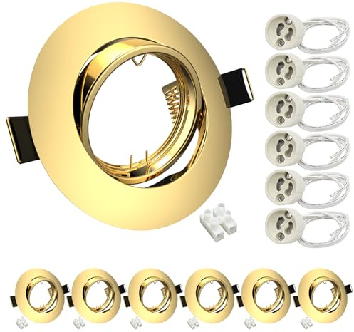 Wondlumi 6er Set LED Einbaustrahler Rahmen GU10 Einbauleuchten Schwenkbar LED Spots 230V Gold Einbauspots Rund Deckenspots inkl. Fassung für GU10 Brine