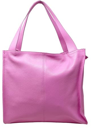 Chicca Borse Borsa a Spalla Donna in Pelle Made in italy 40x36x10 Cm (Rosa B)