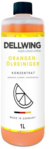 Dellwing Orangenölreiniger Konzentrat 1 l, Universal Orangenreiniger, Orangenöl Reiniger hochkonzentriert, Reinigungsmittel für Küche, Boden, Made in Germany