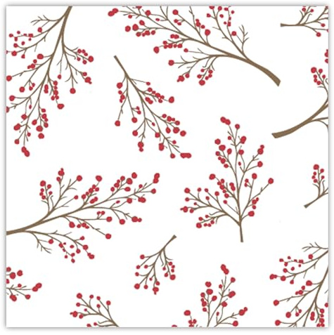 Servietten stoffähnlich 40x40cm 25 Stück - Airlaid saugstark - Einweg Tischservietten zum Falten - Papierservietten für Winter Weihnachten Gastronomie - mit Beeren Motiv Weiß Rot
