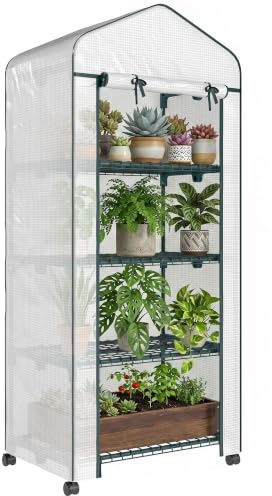 Outsunny Serre de Jardin avec Étagères 4 Niveaux 69x50x165 cm Blanc | Serre de Balcon, Bâche Renforcée, Châssis en Acier, Porte Zippée, pour Légumes Plantes Fleurs, Intérieur et Extérieur