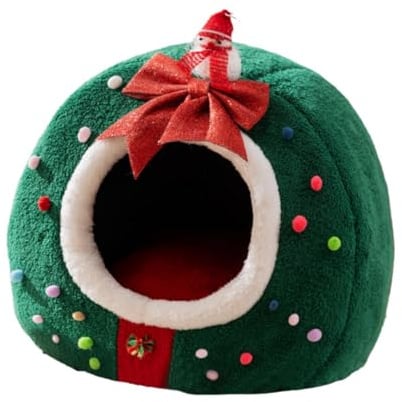 ZGUZMCMK Katzenhaus Weihnachts Katzenhöhle Katzenbett Höhle Indoor Haustierzelt Plüsch Sponge Semi Enclosed für Geschenk Heimdekoration Tierpflege, M