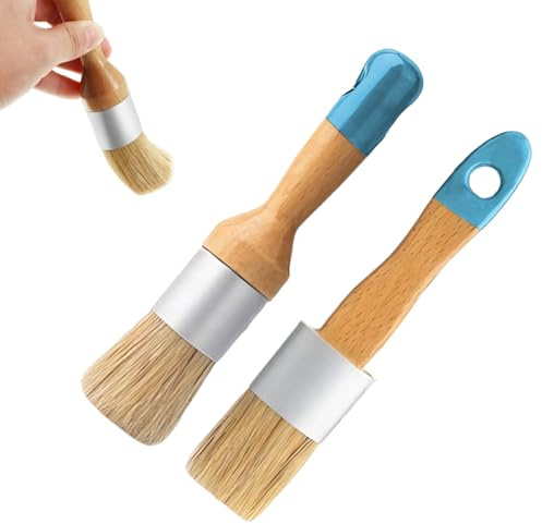 2 Pieces Chalk Paint Brush Natural Bristles Stencil Brushes Round Paint Brush Compatible with All Types of Chalk Paints Oval Brushes with Wooden Handle Glue Wax Brush for Paint Bookblinding Furniture