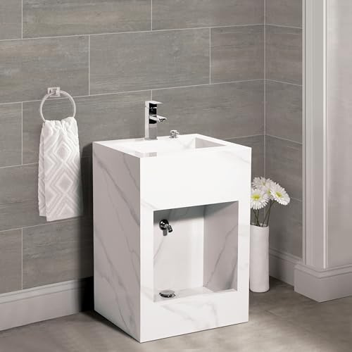 Ceramic Wudu Dual Level Basin – Ablution Foot Wash & Sink Unit – Wall Hung Wudu Basin with Tap & Fittings – Islamic Bathroom Wash Basin (Stone White Marble)