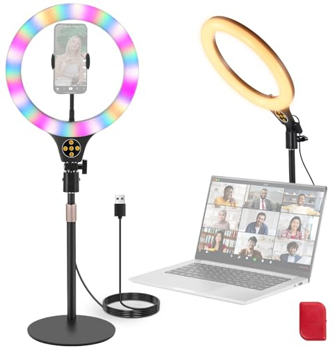 NEEWER Entry Level Version N37 10.5 RGB Ring Light with Desk Mount/Phone Holder, Compatible with iPhone/Remote Control, LED Lighting 10W IRC 85+ for TikTok, Youtube, Streaming