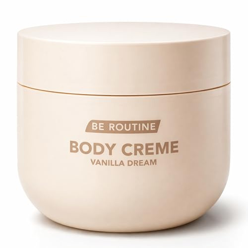 BE ROUTINE Body Creme Vanilla Dream Bodylotion Creme 200 ml – Feuchtigkeitsspendende Körpercreme mit Sheabutter, Sojaöl & Acai-Extrakt – Zarte Vanille Duft Pflege, Schnell Einziehend, Vegan