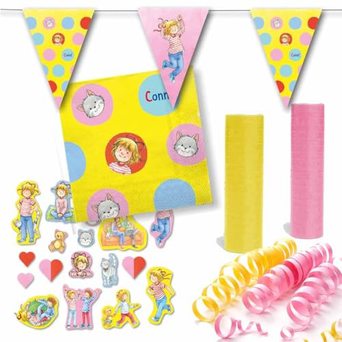 Meine Freundin Conni Dekoset Kindergeburtstag – Party Deko Set mit Wimpelkette, Servietten, Luftschlangen & Konfetti