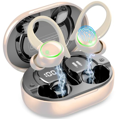 2026 Auriculares Inalambricos Deportivos, Cascos Inalambricos Bluetooth | Auriculares inalámbricos Bluetooth con cancelación de ruido ENC y sonido HiFi estéreo, Pantalla LED, IP7 Impermeable Cascos