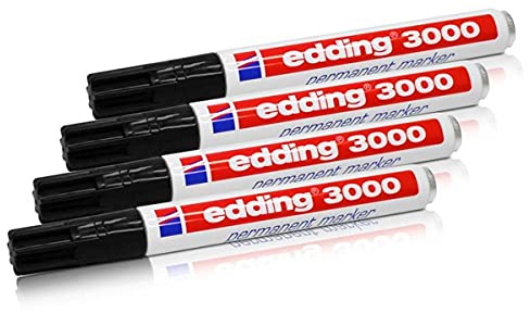 Permanentmarker edding 3000, schwarz, 1,5-3 mm, nachfüllbar, 4er-Pack