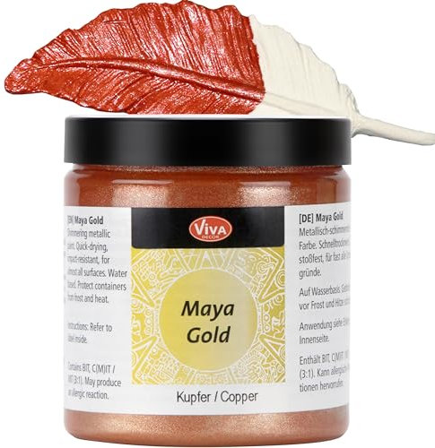 Viva Decor Maya Gold (Cuivre,250ml) Couleur métallique - peinture brillante pour activité créative - peinture acrylique pour bois, carton, béton, papier, toile sur chassis ect…