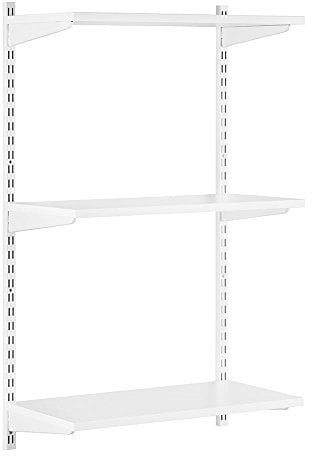 Shopfitting Warehouse White Adjustable Wooden Wall Shelving Kit - 2 x 1000 mm Uprights, 3 x Shelves, 6 x Brackets Width: 600mm