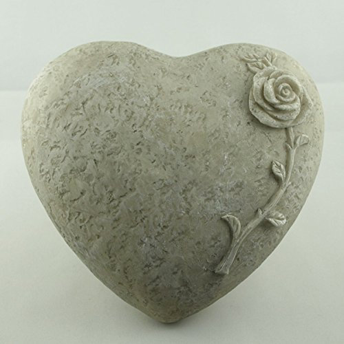 Trauer-Shop Deko Herz mit Rose zum Legen, Steinoptik Polyresin. Durchmesser 18cm. 1 Stück