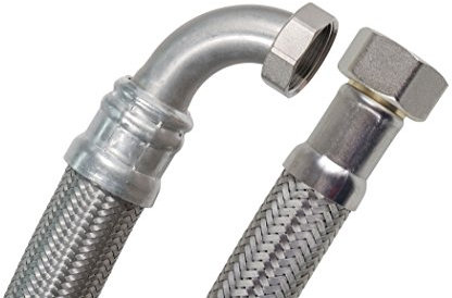 SFX® Panzerschlauch 30cm DN19-3/4 Zoll ÜM x 3/4 Zoll ÜM mit 90 Grad Bogen Edelstahl Umflechtung Flexschlauch 300mm