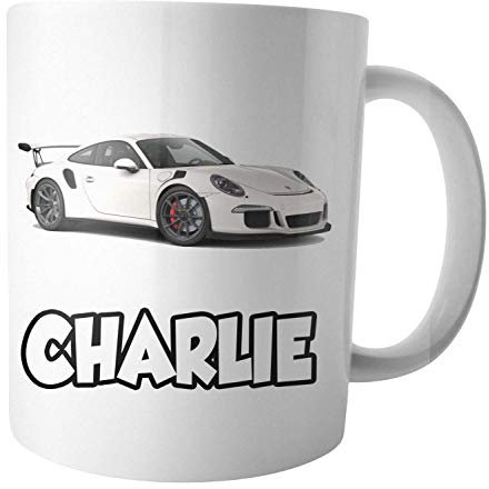 AK Giftshop Tasse (10oz) mit Sportwagen-Motiv, personalisierbar, Weiß
