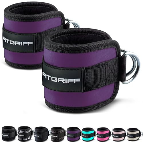 Fitgriff® Fußschlaufen V1 (gepolstert) - für Fitness Training am Kabelzug - (2 Stück) Ankle Straps für Frauen und Männer (Violett)