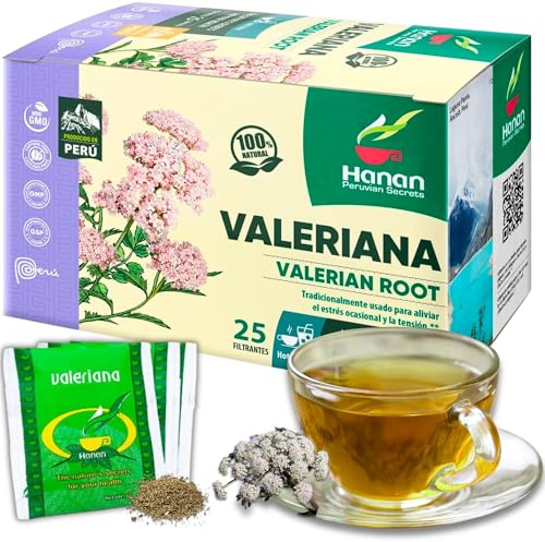 Valerian Root Tea (Valeriana) - 25 Tea Bags of Valerian Root – Herbal Tea from Peru – Nature’s Strongest Sleep Aid Supplement –1000mg Valeerian Valerain per Filtered Teabag, (Not Pills)