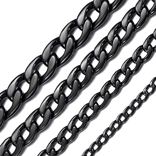 ChainsHouse Kubanische Halskette Herren Kette ohne Anhänger Herren Edelstahl Halskette 15mm Damen Panzerkette Schwarz Kubanische Kette Gliederkette 51cm Jungen Punk Halsschmuck für Partei