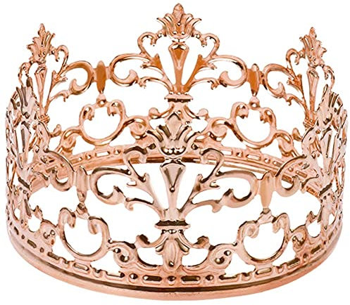 Vintage Rose Gold Crown Cake Topper, Happy Birthday Party Decor, Baby Crown for Boys & Girls, 3.97 Inch Diameter x 2.28 Inch Height