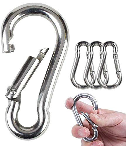 Pubiao 4 PCS Locking Carabiner Heavy Duty 304 Stainless Steel M6 Locking Carabiner Clip Gauge Steel Carabine Swivel Spring Clip for Outdoor Hiking Camping Fishing (Not for Climbing)