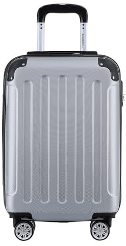 BEIBYE- Hartschalenkoffer Koffer Trolley Rollkoffer Reisekoffer Zahlenschloß 4 Zwilings-Rollen (Silver, Small-55cm)