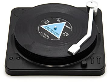 TAHOME rutschfeste Vinyl-Untersetzer – 6 Stück Musik-Untersetzer, bunt, Retro-Design, lustige Untersetzer für Weinglas, Gummi, Schwarze Tassenmatte (10,7 cm, Kreis, Schwarz, M2-6 Stück + 1 Halter)