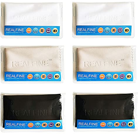 REALFINE Microfiber Cleaning Cloths 6 Pack with Reusable Pouches – Non-Scratch Lens Cloth for Glasses, Screens & Cameras | Premium Safe Cleaning with Individual Storage