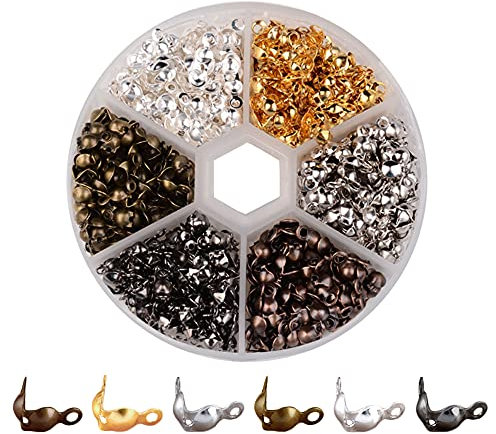 Pamtns Cache Noeud 600 pièces 6 Couleurs Couvre-Nœuds pour Pointes de Perles Bouts de Perles Repliables en Métal D'extrémité de Couvre-nœuds Cache Noeuds A Plier