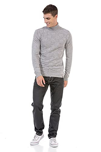Cipo & Baxx Herren Pullover CP241 Hellgrau – Stylischer Strickpullover im modernen Design mit hohem Perfekt für Freizeit, Alltag & Coole Streetwear Outfits - CP241 Hellgrau M