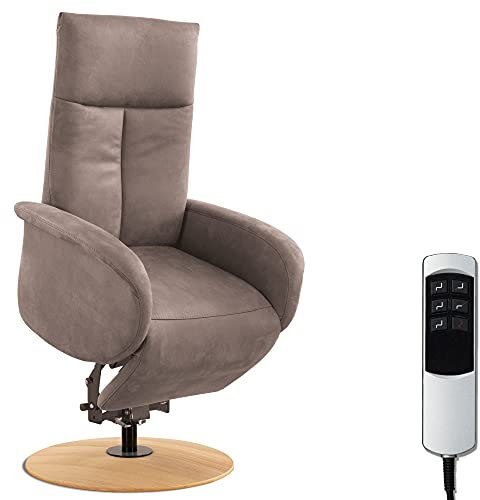 CAVADORE TV-Sessel Juba / Fernsehsessel mit Aufstehhilfe + elektrisch verstellbarer Relaxfunktion / 2 E-Motoren / 75 x 112 x 82 / Lederoptik, Hellbraun