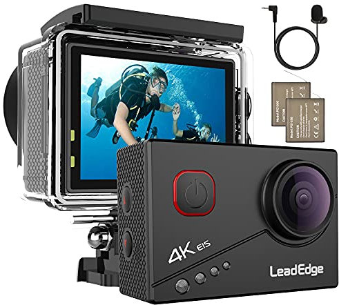 LeadEdge 4K 20MP Cámara Deportiva WiFi Cámara para Casco 2.4G Control Remoto 30M Cámara subacuática Pantalla LCD de 2.0 Pulgadas Micrófono Externo Kit de Accesorios EIS Action CAM