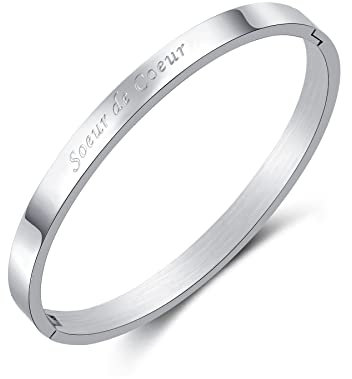 RWQIAN Argent Phrases D'Inspiration Bracelet Femme Jonc Fin En Acier Inoxydable Plusieurs Messages Soeur de Coeur