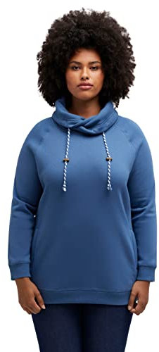 Ulla Popken Damen, Stehkragen, Taschen, Raglan-Langarm Sweatshirts, Denimblau, 62-64