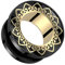 beyoutifulthings Ohr-Tunnel Schwarz Gold Mandala-Rand Chirurgenstahl Ohr-Piercing Ohr-Schmuck Plug Screw Fit Schraub-Verschluss 8-mm