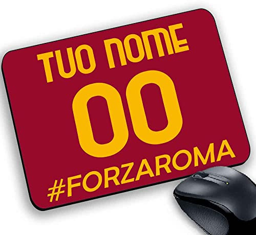 Tappetino per il mouse, Mouse pad Gadget personalizzabile con nome e numero, prodotto compatibile per tifoso Giallorosso Stile maglia adatto a Roma #forzaroma(2)