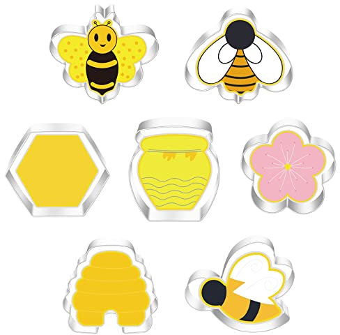 Belons 7 Stück Bienen Ausstechformen Set, Honigbiene Bienenstock Honig Ausstecher Plätzchenformen für Keks, Fondant, Gebäck, Glasur, Tortendeko/Kuchendeko, aus Edelstahl