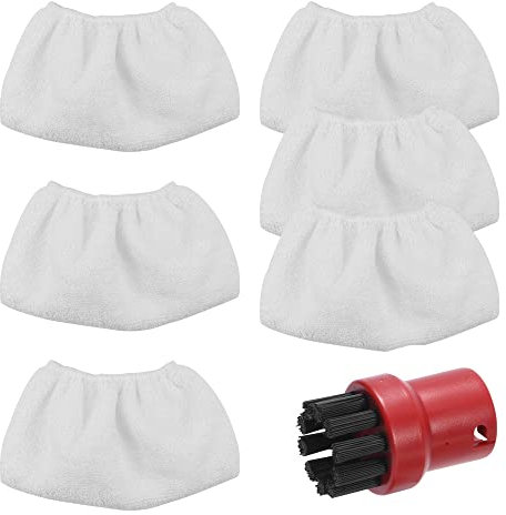TXErfolg 7 Stück Zubehör für Kärcher Dampfreiniger 6 Mikrofaser-Tuchset und 1 Rot Rundburste Anwendbar für Kärcher Steam Cleaner EasyFix SC1 SC2 SC3 SC4 SC5 kärcher dampfreiniger ersatzteile