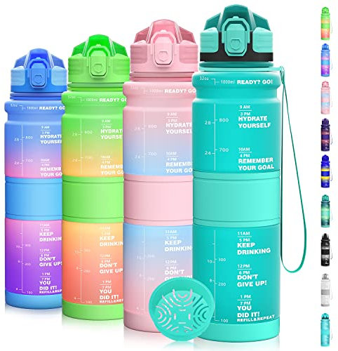 Coolfel Borraccia 1 litro/500ml, Bottiglia d'acqua Motivazionale con Segni di Tempo, Borraccia Palestra A Prova di Perdita senza BPA Plastica per Bambini, Scuola, Ciclismo Sportiva, Sport