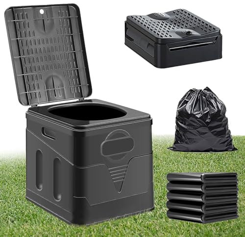 Mocoli Toilette Portable, WC Portable Toilette Camping Toilette Seche Pot de Chambre Adulte Unisexe Seau Hygiénique Materiel Camping avec 100 Sac Poubelle pour Camping en Plein Air Les Embouteillages
