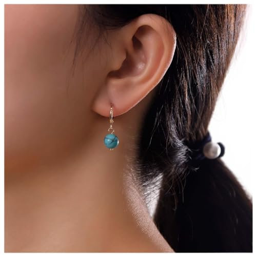 Dervivea Boho Türkis Perlen Ohrringe Türkis Kugel Ohrringe Blau Türkis Ohrstecker Naturtürkis Stein Baumeln Ohrringe Schmuck Für Frauen Und Mädchen