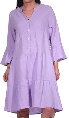 Sublevel Damen Musselin-Kleid LSL-430 Tunika mit 3/4-Ärmeln