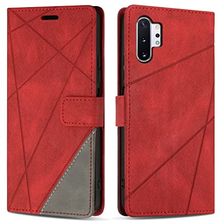 SONWO Hülle für Galaxy Note 10 Plus, Premium PU Leder Handyhülle Flip Case Wallet Silikon Schutzhülle Klapphülle für Galaxy Note 10 Plus, Rot