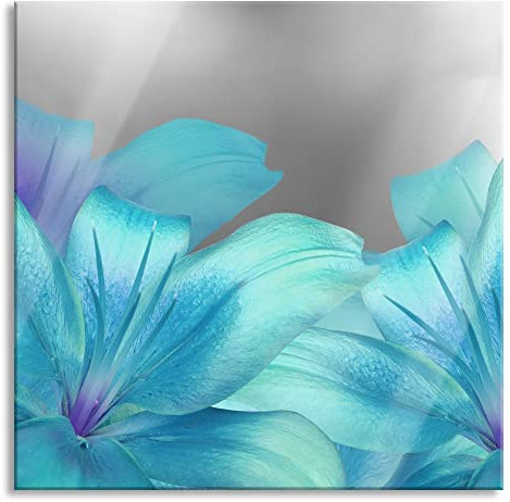 Pixxprint Glasbild, Wandbild auf Echtglas, türkise Lilien, 40x40 cm, inkl. Aufhängung und Abstandshalter