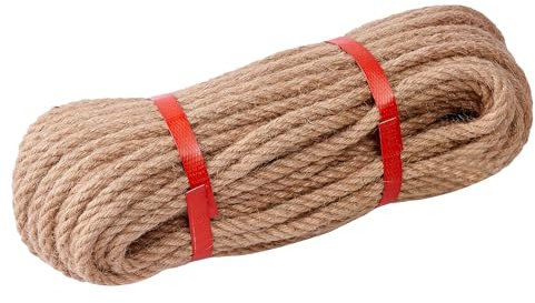 XINSHUNCAN Juteseil 6mm 50M,Natürliche Hanfseil 4-Stränge Dicke Jute Schnur Gedreht Tauwerk Tau Seil für Garten Handwerk DIY Dekoration Deko Seil Handlaufseil Schiffstau Schnur Paketschnur