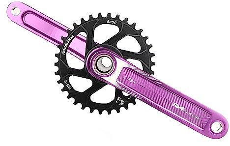 MTB-Kurbelgarnitur 170mm Kurbelarm Fahrrad Hohl Integrierte Kurbelgarnitur GXP 3° Direktmontage Einzelnes Kettenblatt 32T34T36T38T Aluminiumlegierung CNC-Schneiden Rot/Schwarz/Lila ( Color : Purple ,